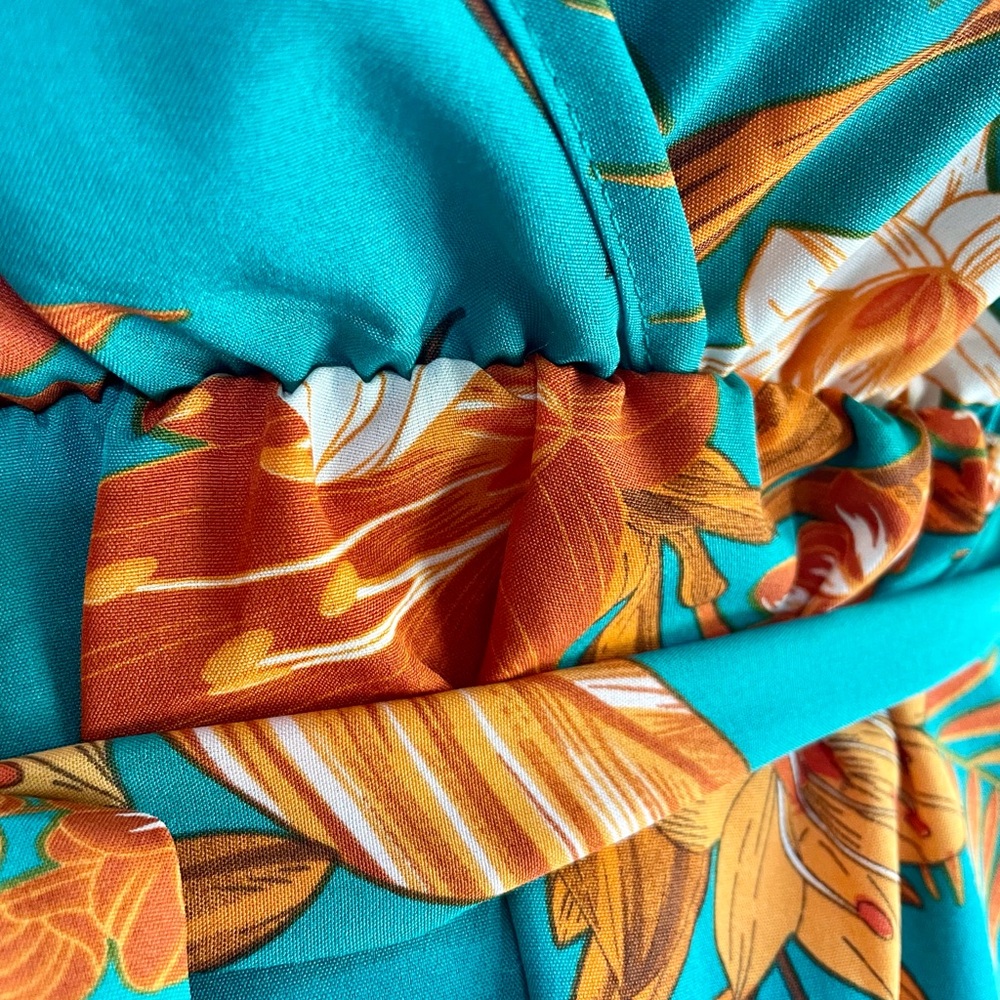 Tropical Floral Jumpsuit in Teal and Orange NWOT - Picture 4 of 8